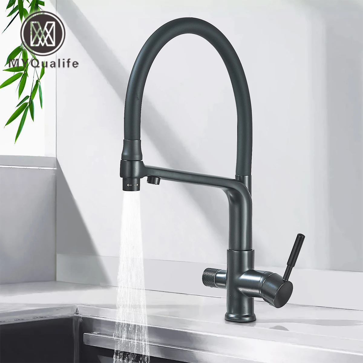 Matte Black Brass Kitchen Sink Faucet 2 Mode Tap Pure Water Filter Hot Cold Water Mixer Crane Purification Kitchen