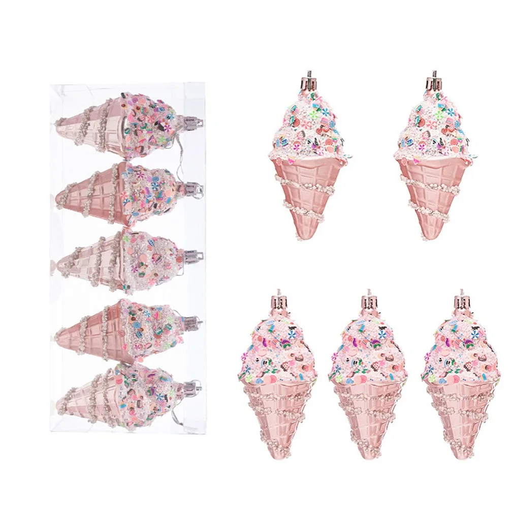 

Pink Christmas Balls Pendants Pinecone Ice Cream Xmas Tree Hanging Ornaments Shatterproof Pentagram Merry Christmas Decor