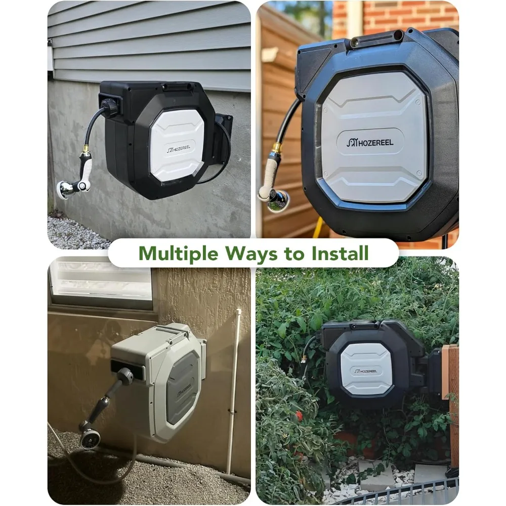 Carretel de mangueira de jardim retrátil resistente, carretéis de mangueira de jardim ao ar livre-carretel de mangueira de montagem na parede auto retrátil armazenamento automático