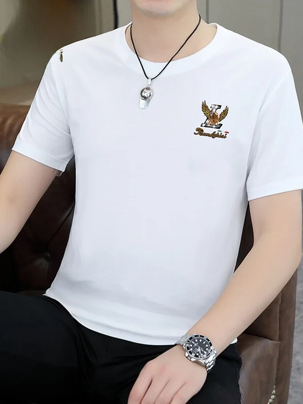 

Мужская летняя тонкая дышащая повседневная футболка из ледяного шелка с вышивкой, базовая футболка Haome Body Tee