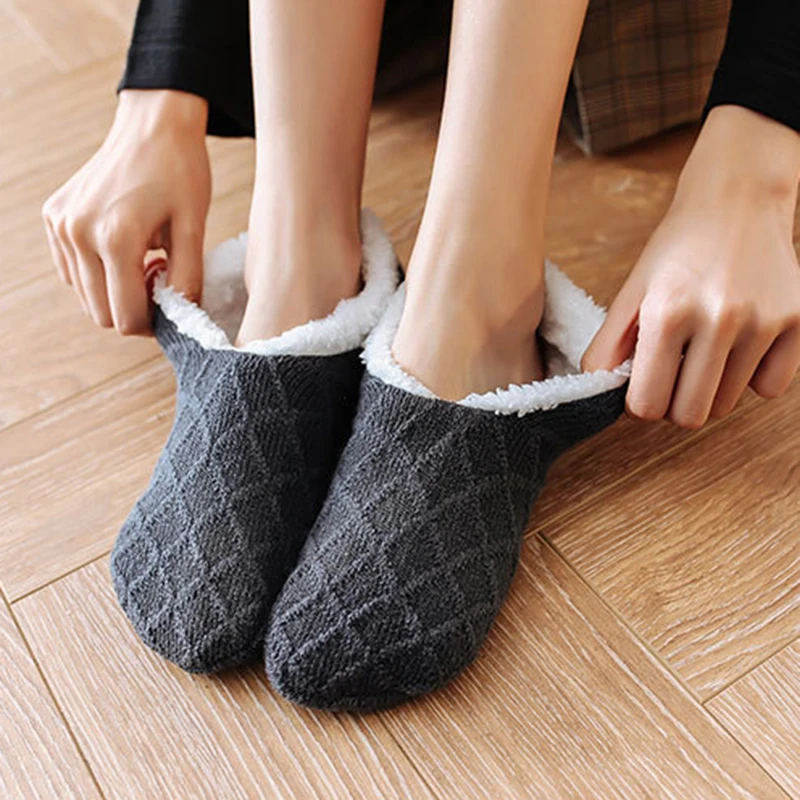 

Indoor Woolen Plush Socks Home Slippers Floor Shoes Classic Solid Color Sock Soft Warm Bedroom Slippers Winter Floor Socks New