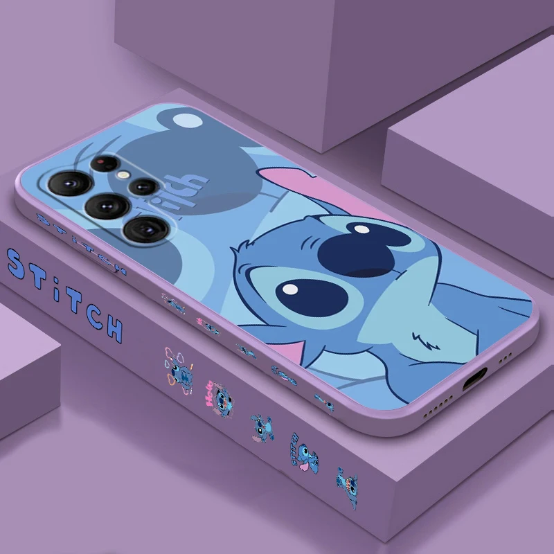 Anime Angel Lilo & Stitch Liquid Left Rope For Samsung Galaxy S24 S23 S22 S21 S20 FE S10 Ultra Plus Lite 5G Cover Back image 3