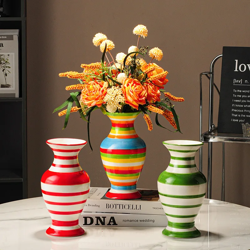 creative-striped-ceramic-floral-vase-dining-room-decorative-ornament-artistic-painted-flower-watering-vase-craft-home-decoration