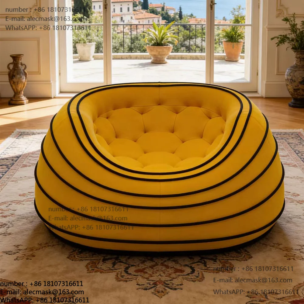 

Modern Luxury Yellow Round Sofa Velvet Tufted Armchair Unique