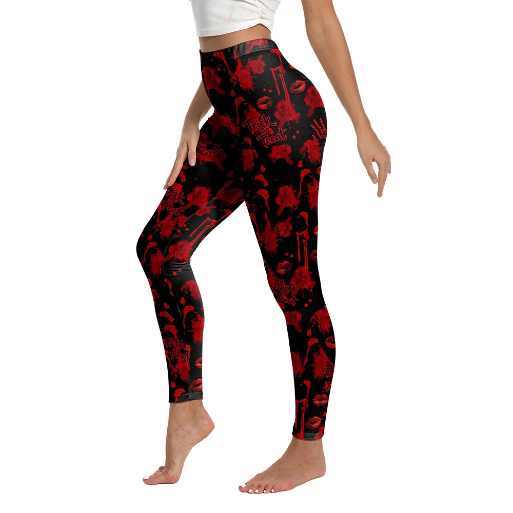 Dark Gothic Halloween Party 3D Printed Leggings Female Skull Rose Blood Drop Funny Butt Lift Yoga Pants for Women Sportswear