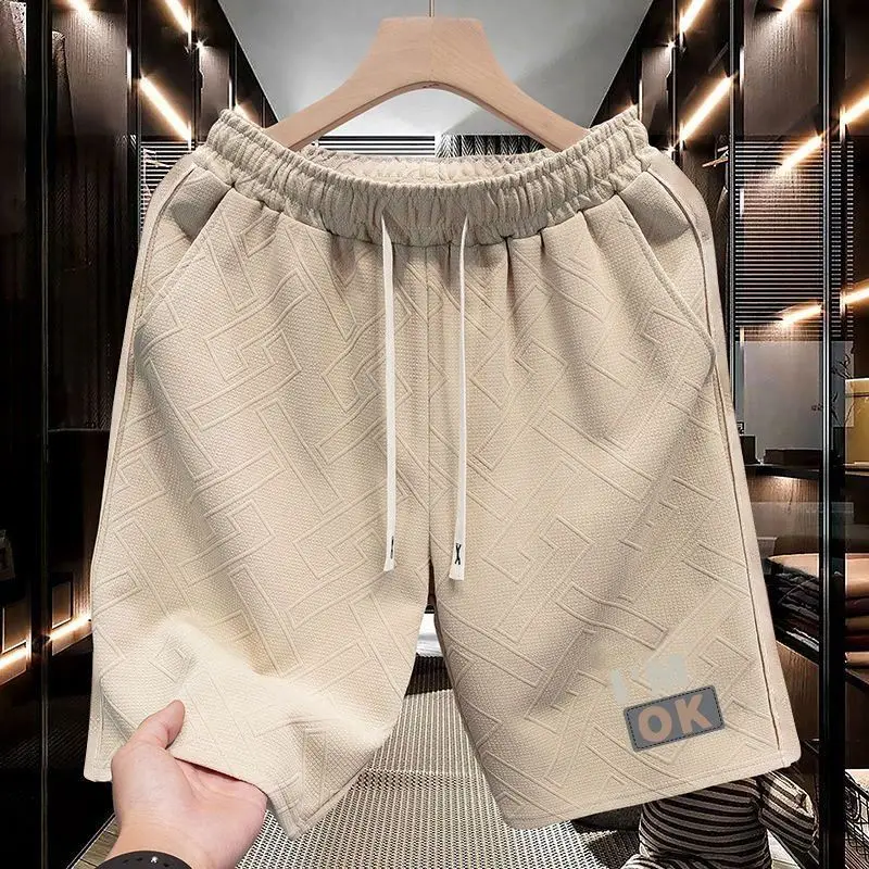 

Летние мужские спортивные шорты длиной до колена, прямые свободные короткие брюки, уличная одежда, повседневные баскетбольные шорты с жаккардовой текстурой и шнурком
