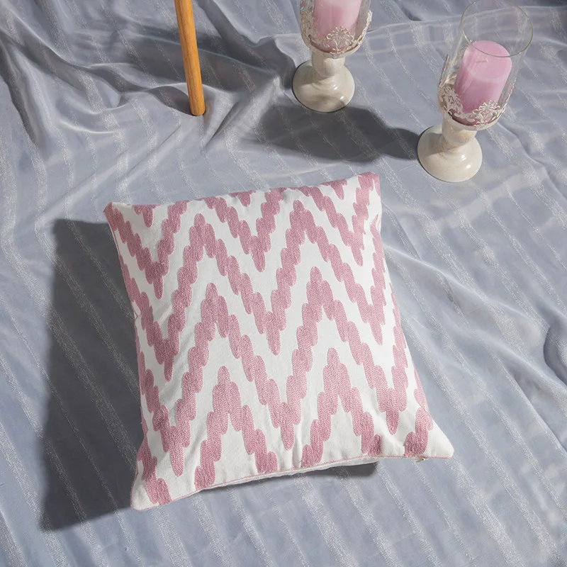 2-Piece Pink Cotton Canvas Pillowcase 45*45cm Embroidered Modern Geometric Embroidery Pillow Cover Living Room Cushion Case