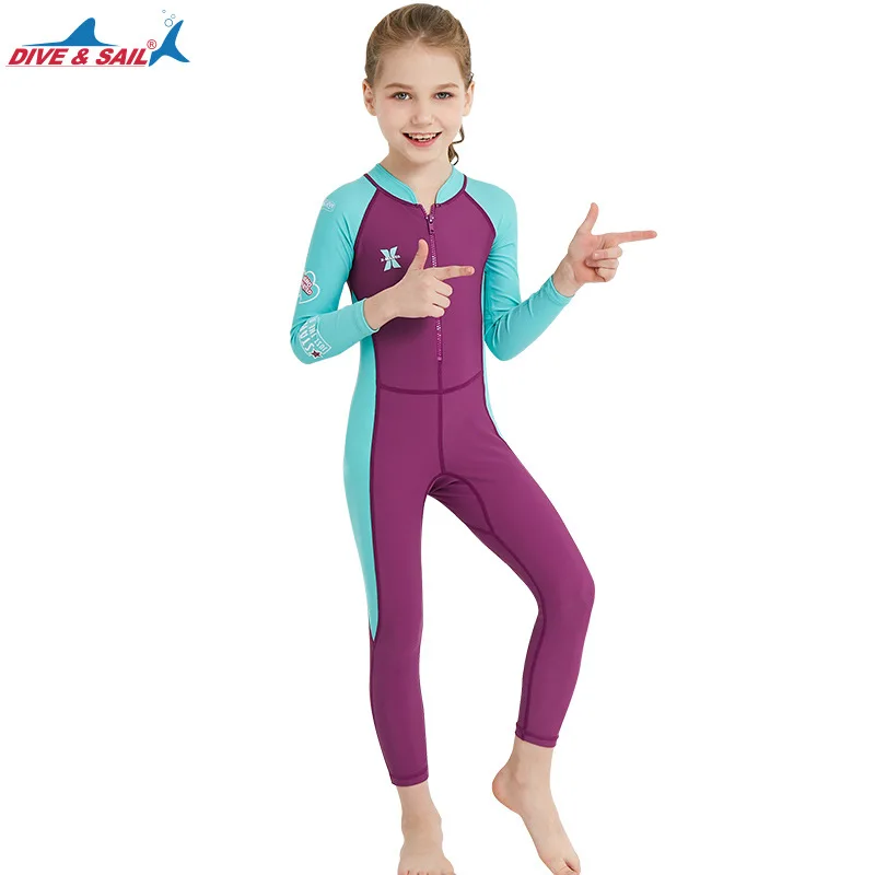 Neoprene glue summer children\'s wetsuit outdoor long-sleeved one-piece swimsuit sunscreen quick drying medium children swimsuit