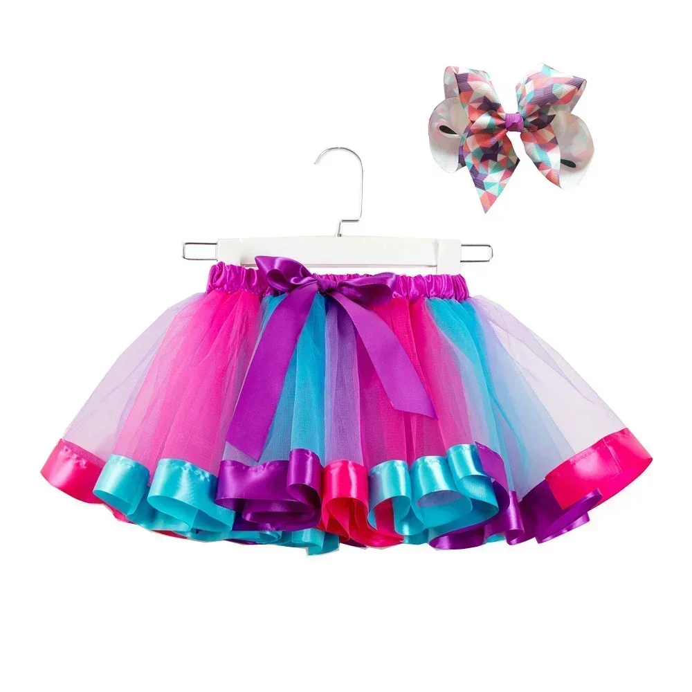 Fashion Kids Mesh Miniskirts Girls Princess Rainbow Colorful Dance Ballet Tutu Skirt Summer Party Bluey Dress Elastic Cloth 1-8Y