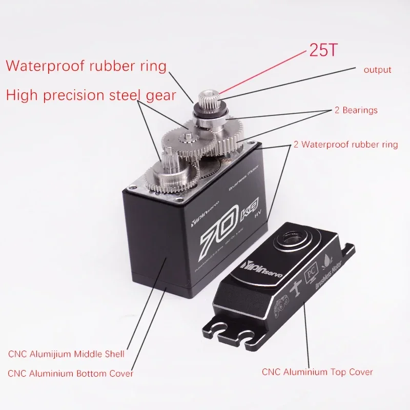 70kg Digital Servo Brushless Motor Full Metal Gear Waterproof 180 Degree Large Torque for 1/10 1/8 RC Crawler Axial SCX10