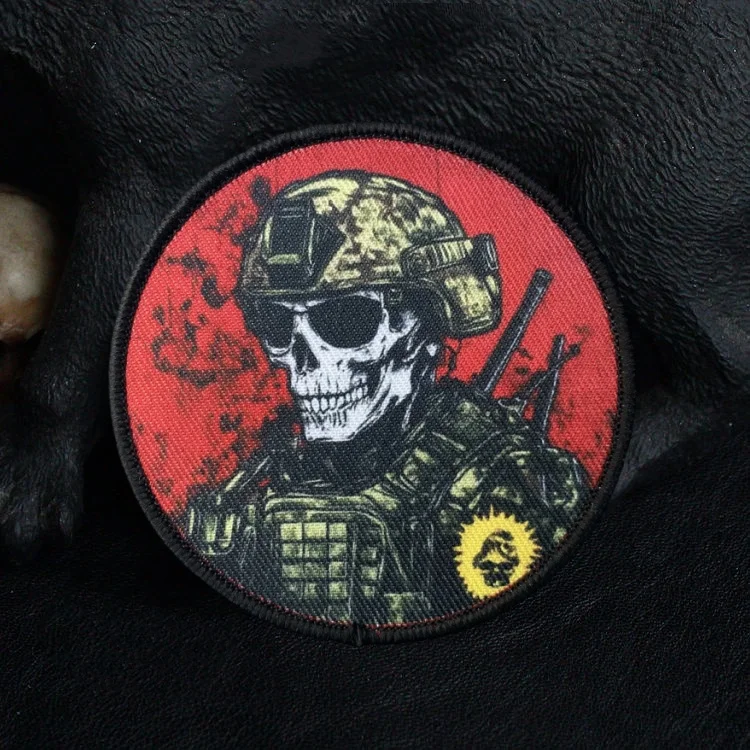 Tactical Soldier Morale Badge Patch Red Skull Armband Hook and Loop Military Patches Outdoor Backpack Hat Accessories Stickers