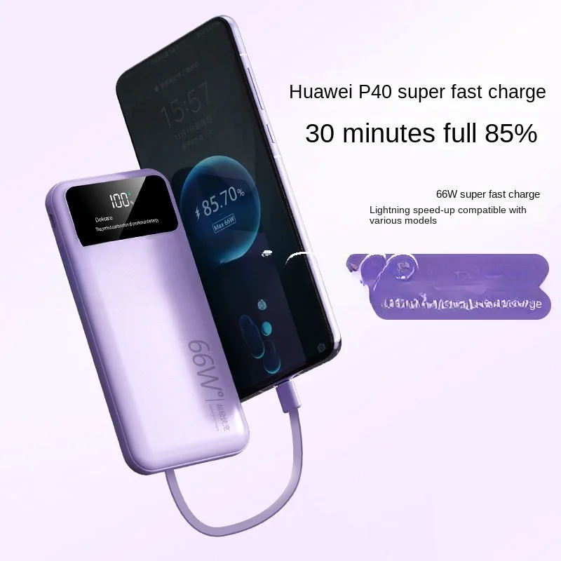 30000mAh Power Bank Portable External Battery Charger 66W Powerbank for Smartphone Led Built In 4 Cable Emergency Powerbank