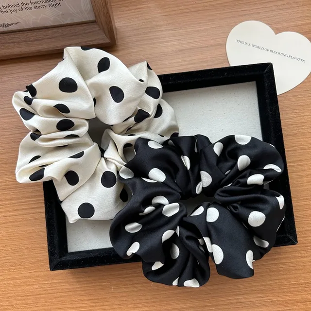 Korea Fashion Dot Satin Scrunchies Dla Kobiet Białe duże jedwabna gumka do włosów Elastyczna frotka do wlosow  jedwabne gumki do włosów  Dziewczyny Czarny gumki do włosów satynowe gumki do wlosow damski