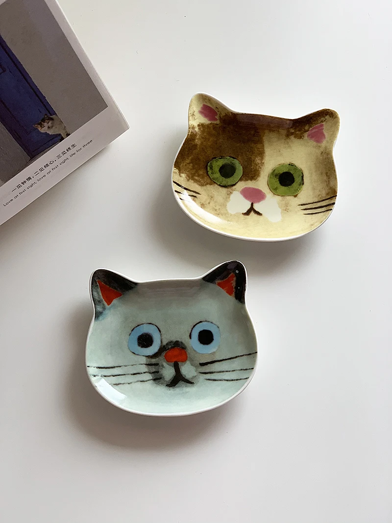 Cute Creative Super Animal Seasoning dish Cat Shape Children Tray Ceramic Plate Dish Kitchen Dinner Home Decoration Accessories