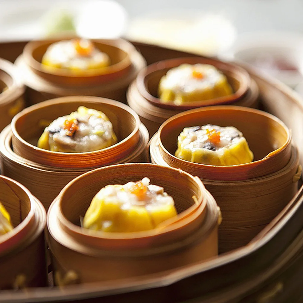 

2pcs Bamboo Mini 13Cm Round Dim Sum Steamer For Dumplings Buns Food Steamer Basket Kitchen Cookware Steam Cooking Tool