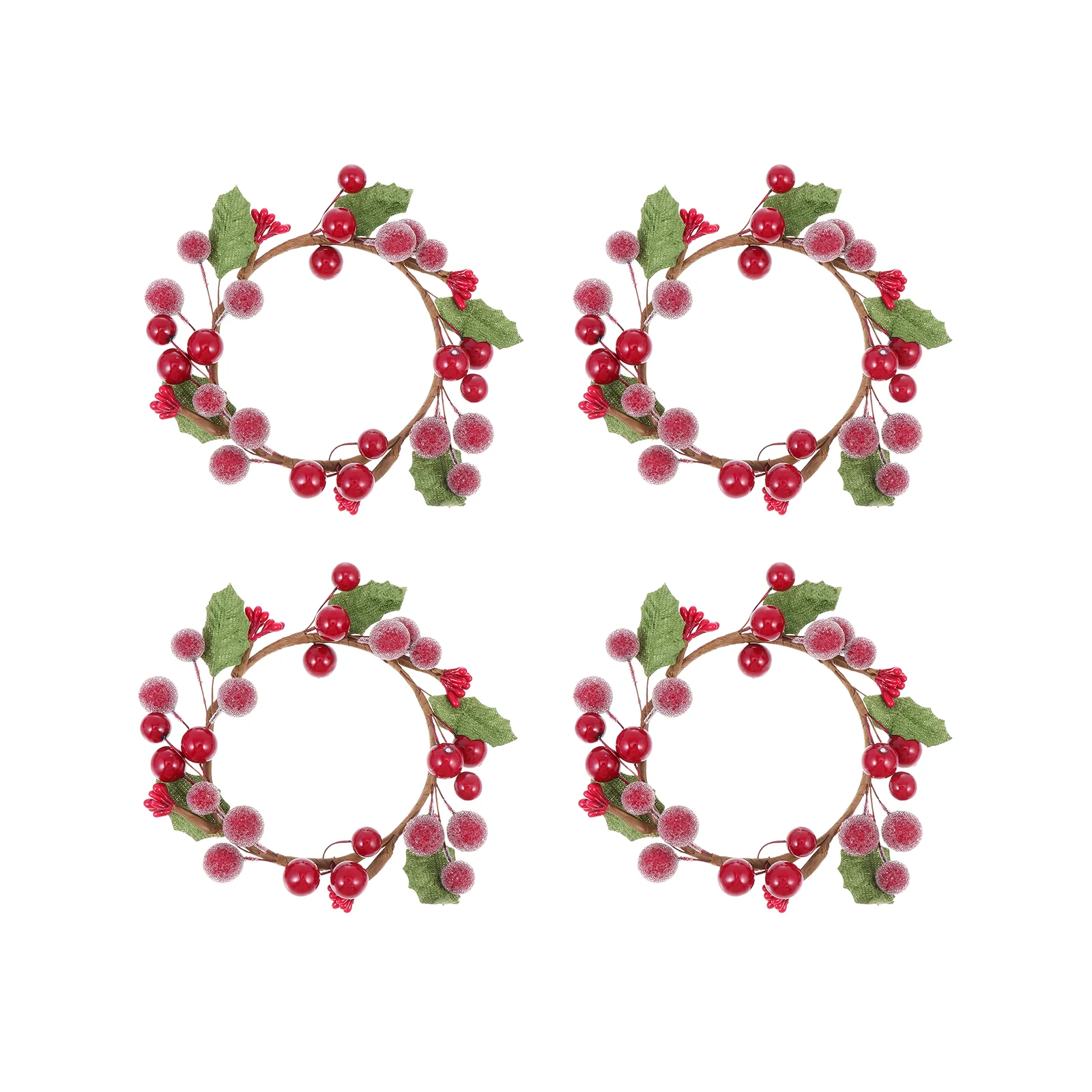 

4 Pcs Realistic Christmas Berry Wreath Decorative Napkin Rings Car Candlestick Foam Xmas Holder Festive Party Adornment Lifelike