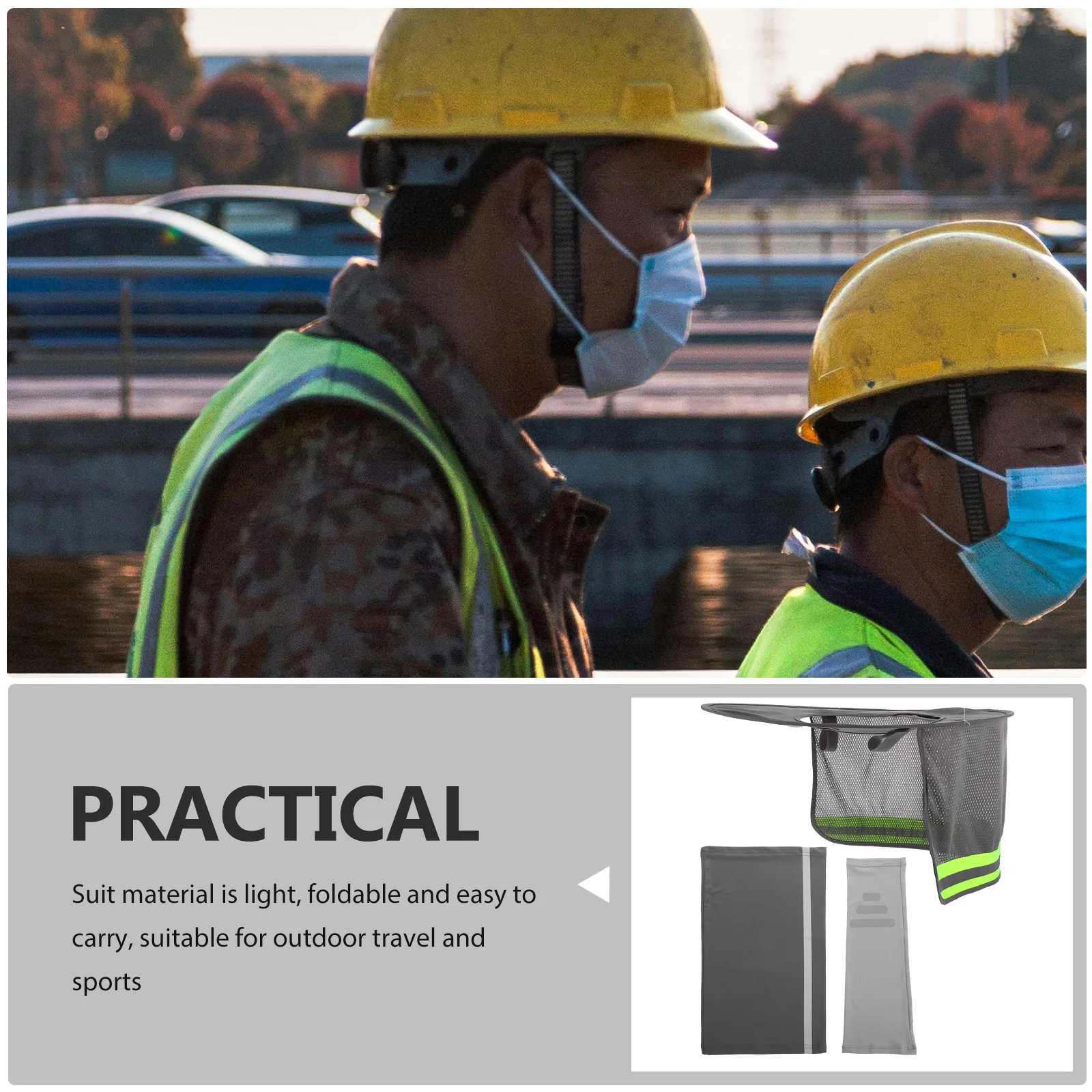 1 مجموعة قبعة صلبة الرقبة الظل الرقبة الستارة الشمس حماية تنفس شبكة الستار قابل للتعديل شريط مرن البناء السلامة في الهواء الطلق #4