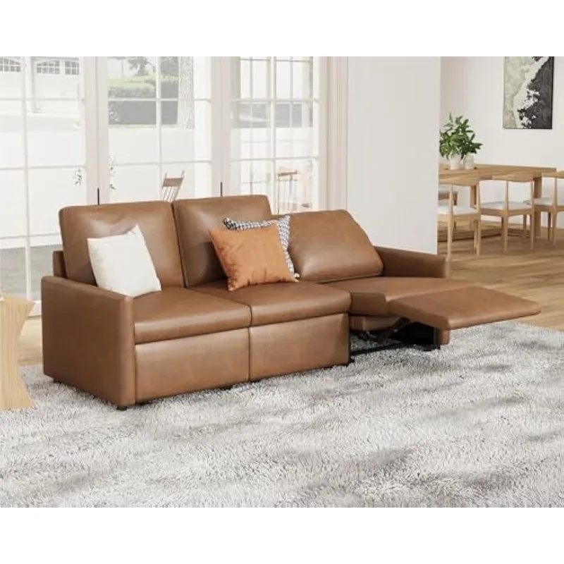 Recliner with Single Right Recliner, 3 Seat Recliner Sofa with USB Port, Leather Modular Sofa in Living Room