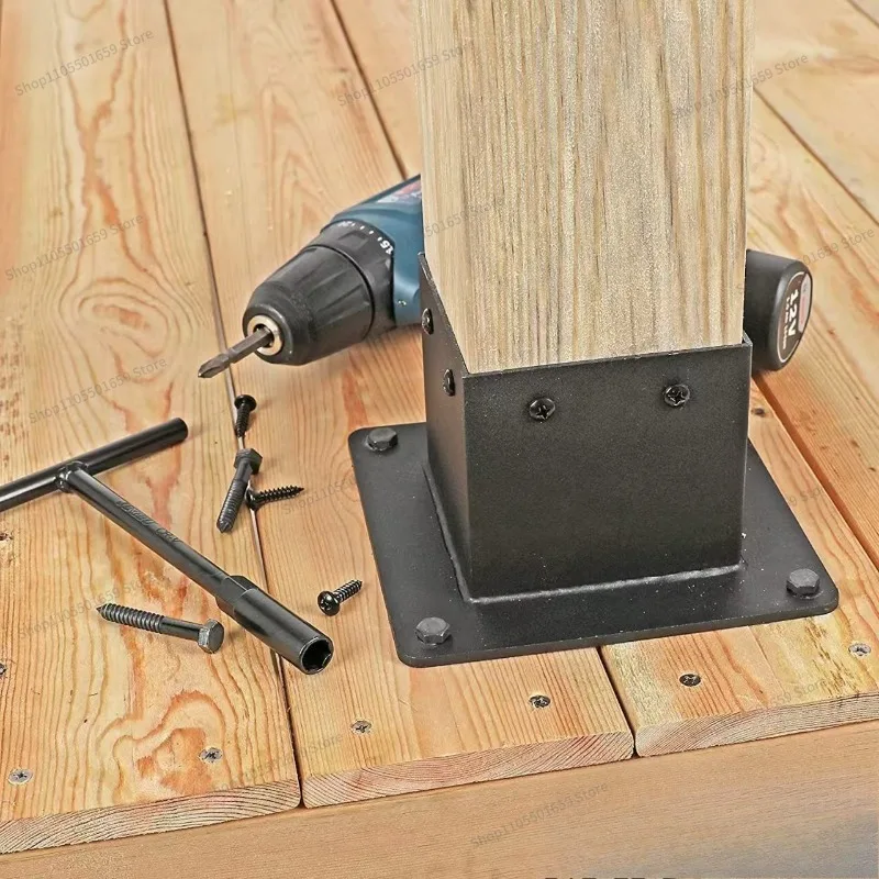 For Bracket Firewood Stand Heavy Duty Column Anchor Matte Black Wooden Column Bracket for Gazebo Deck Railing Support