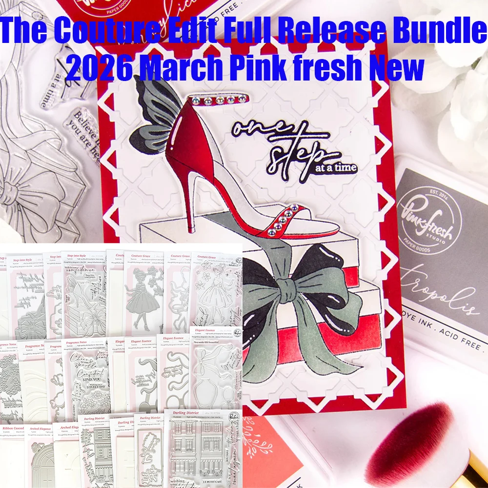 

2026 March Pink Fresh the Couture Edit Full Release Bundle Die Stamps Stencil Hot Foil Dies Arched Elegance Die DIY Scrapbooking