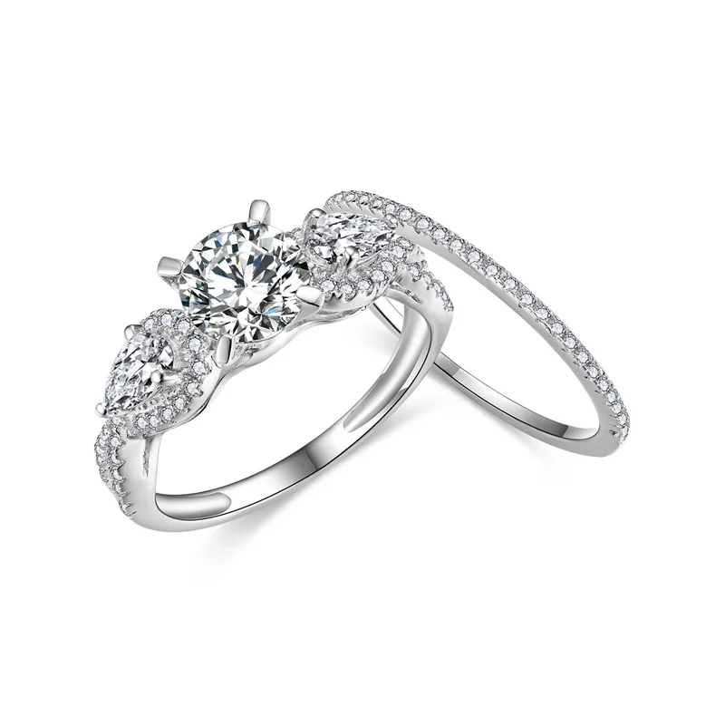 

ZFSILVER Silver s925 Fashion Luxury Trendy Double Wear Fresh Moissanite Round Ring For Women Wedding Jewelry Party Gifts R3-0165