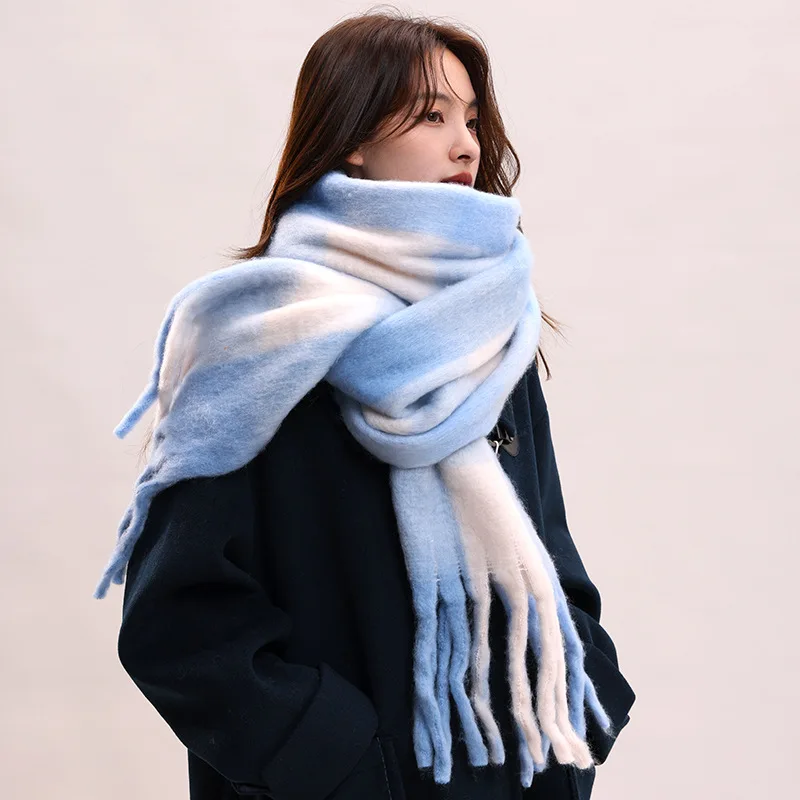 Bufanda Protectora de Mohair Grueso para Invierno 2025, a Cuadros Blanco y Negro, Estilo Coreano, Cálido Calentador de Cuello para Mujeres y Parejas