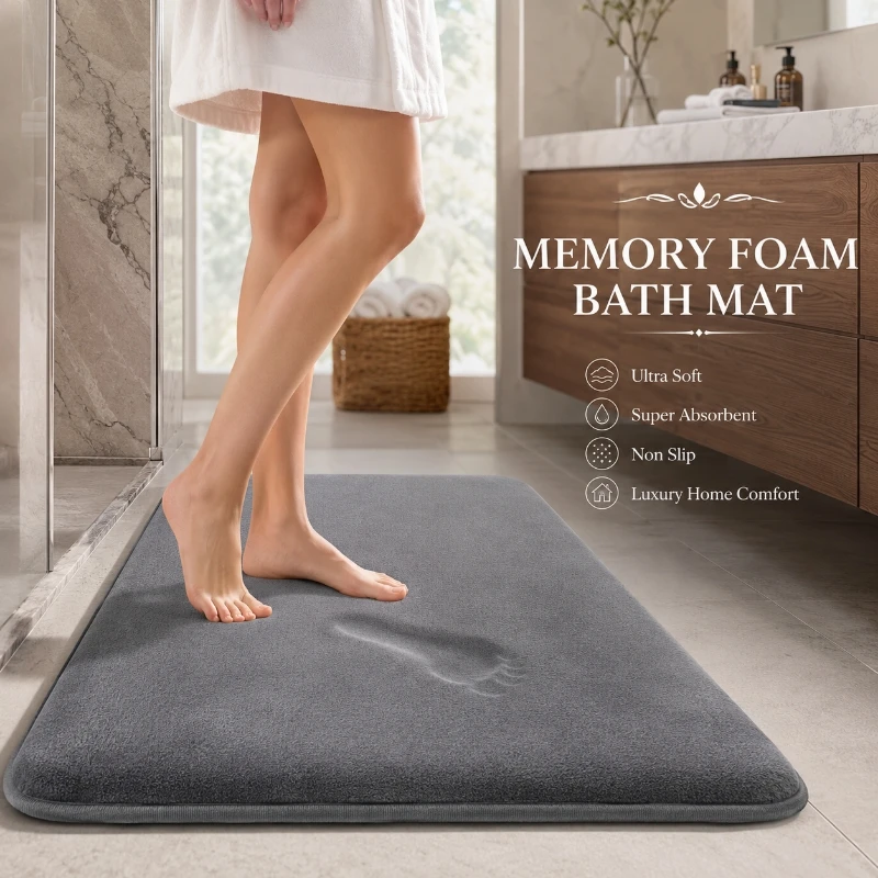 Memory Foam Bath Mat Soft Flannel Bathroom Rug Super Absorbent Non Slip Floor Carpet Thick Kitchen Bedroom Door Mat