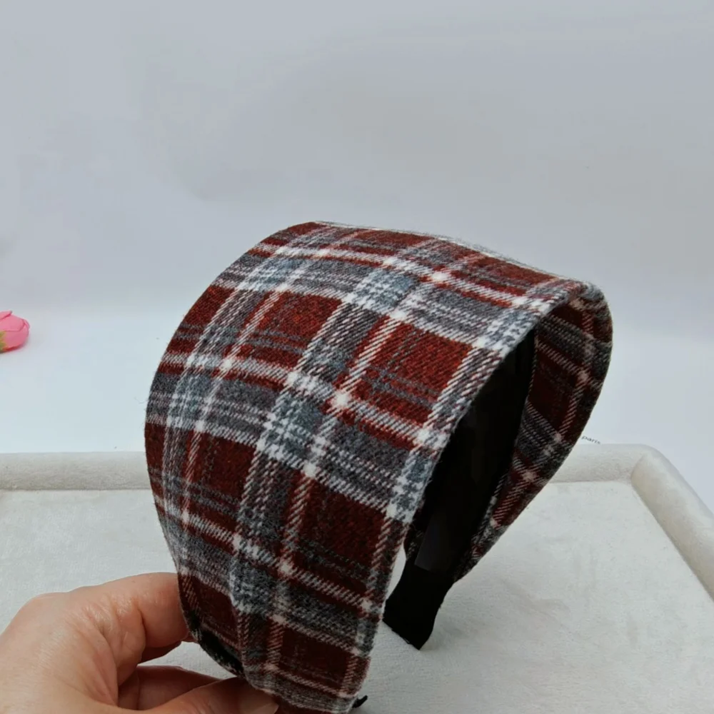 7.5 Wide-brimmed Plaid Headband  Winter Short Plush  Hairband  Makeup  Covering White Hair Headbands for Women Diadema Mujer