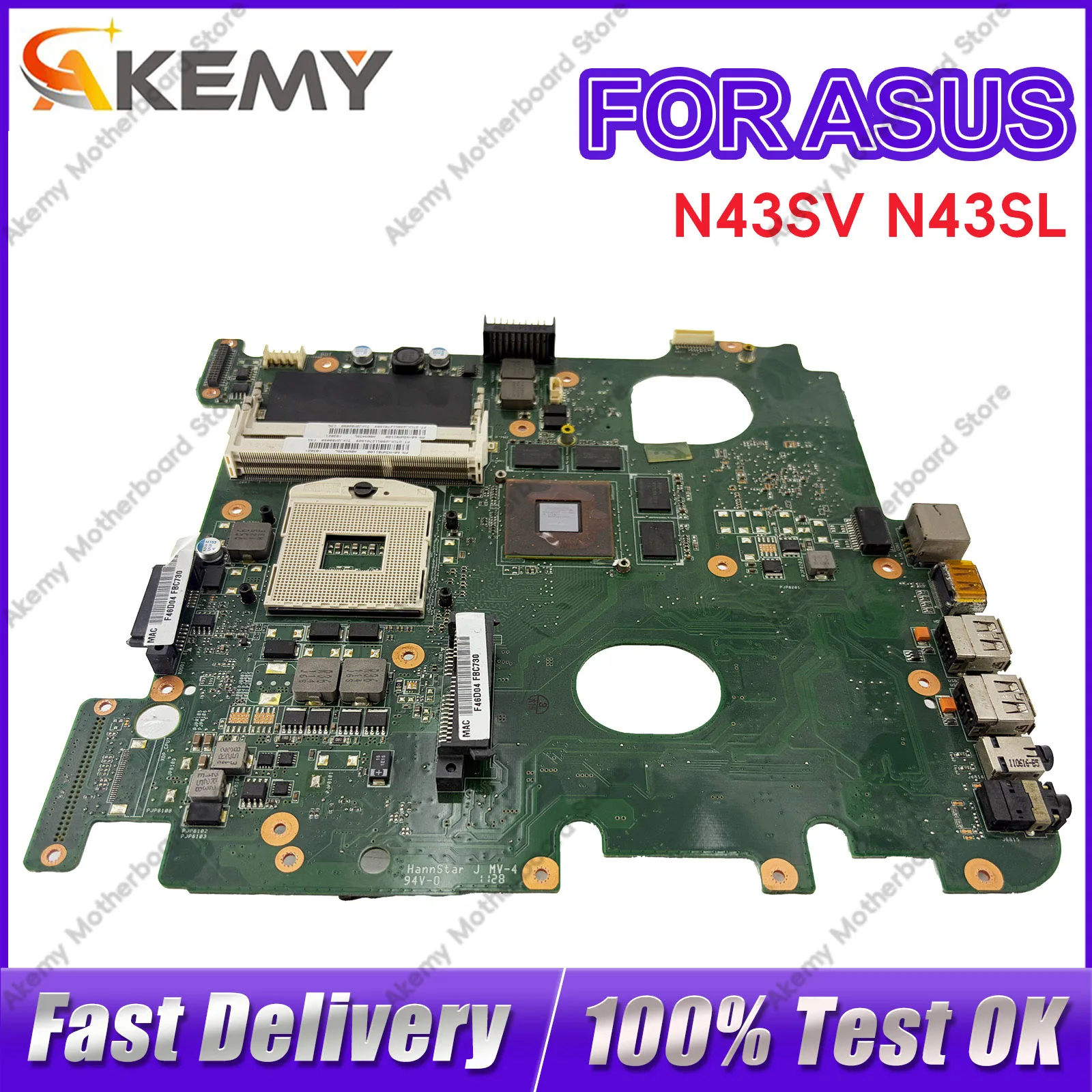 Placa-mãe para laptop N46V N46VZ para ASUS N46VV N46VJ N46VB N46VZ N46VM em estoque, 100% testada, envio rápido