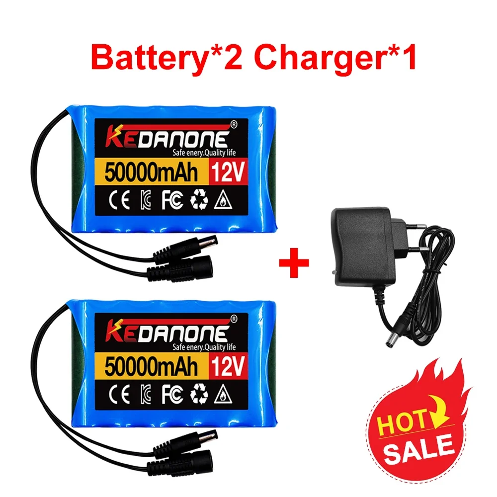 NEW 12V 50000mAh 18650 Li Ion Rechargeable Battery Pack For CCTV Camera 3A Batteey + 12.6V EU US Charger+Free Shopping