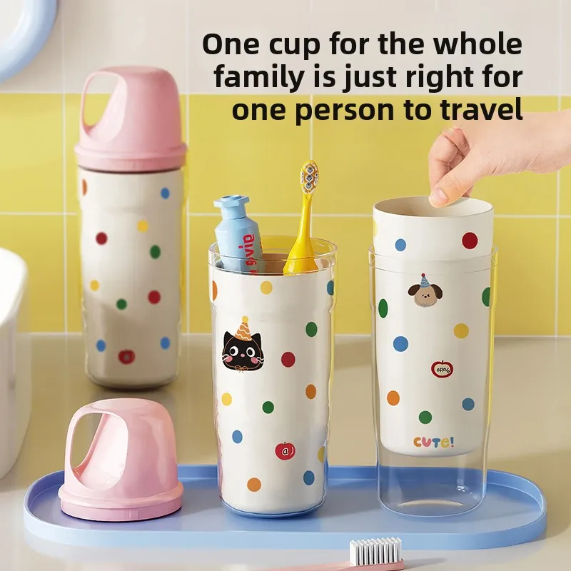

Дорожная чашка для мытья, дофамин в горошек, 2-в-1, портативная чашка для хранения зубных щеток, семейная чашка для полоскания рта