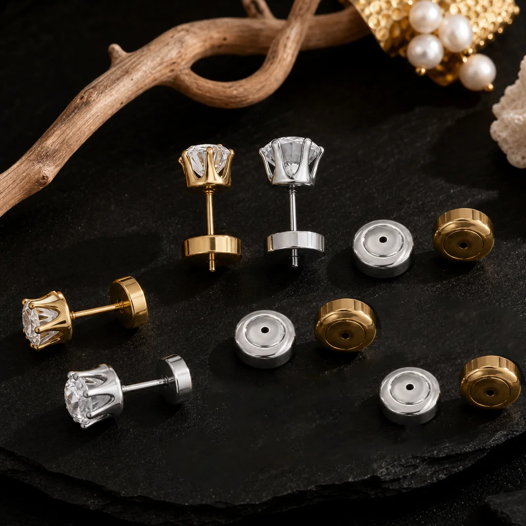 2/4 Stück Edelstahl-Ohrringverschlüsse für hängende Ohren, sichere Verschlüsse für Ohrstecker, Ohrring-Heber, Ersatzteile – Detail 4