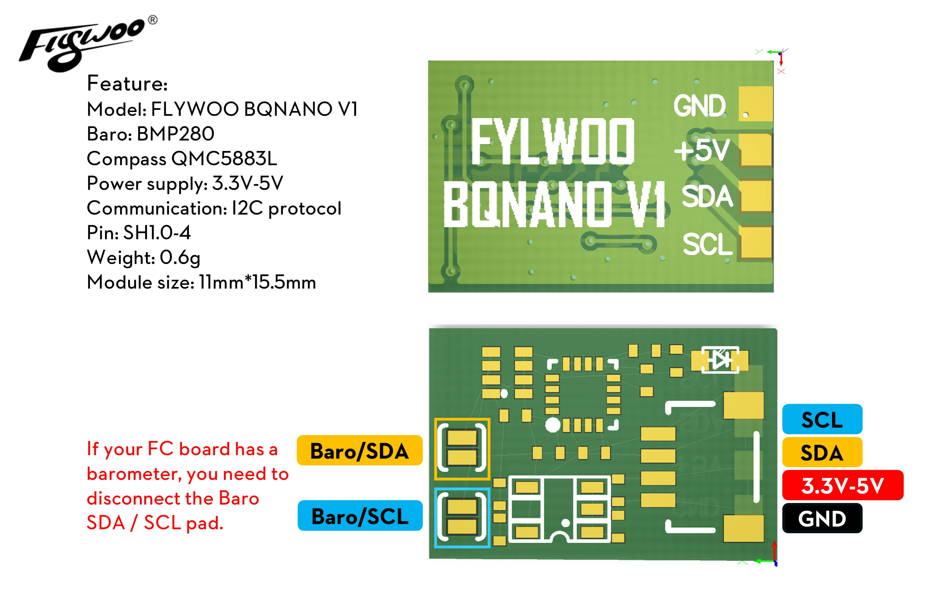 Flywoo BQNANO V1.0 Model w/ Compass & Baro 0.6g, suitable for FPV Drone DIY Parts RC Accessories
