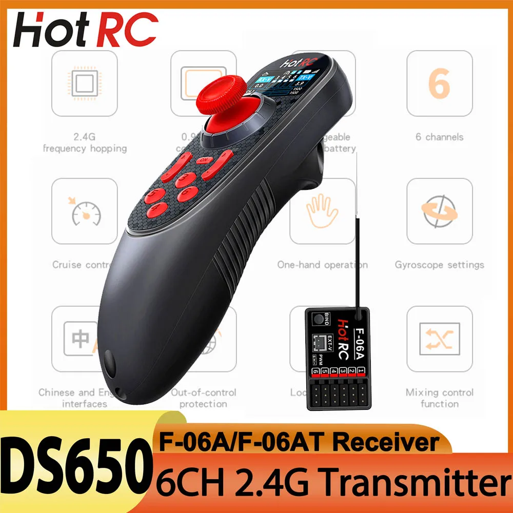 HOTRC DS650 DS-650 6CH Remote Controller 2.4G RC Boat Color Screen Transmitter F-06A Receiver Voltage Return For Tank Car Ship