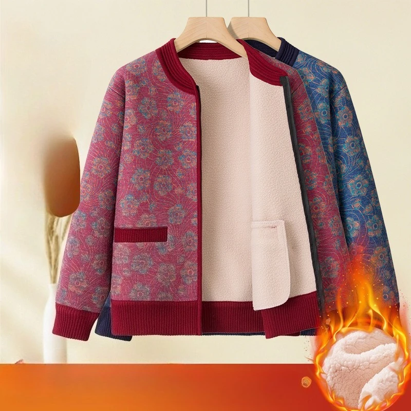 

Winter Mom Clothes Cold-resistant Warm Underwear Women Plush Knitted Sweaters Cardigans Jacket Coat Autumn Female Tops Outerwear