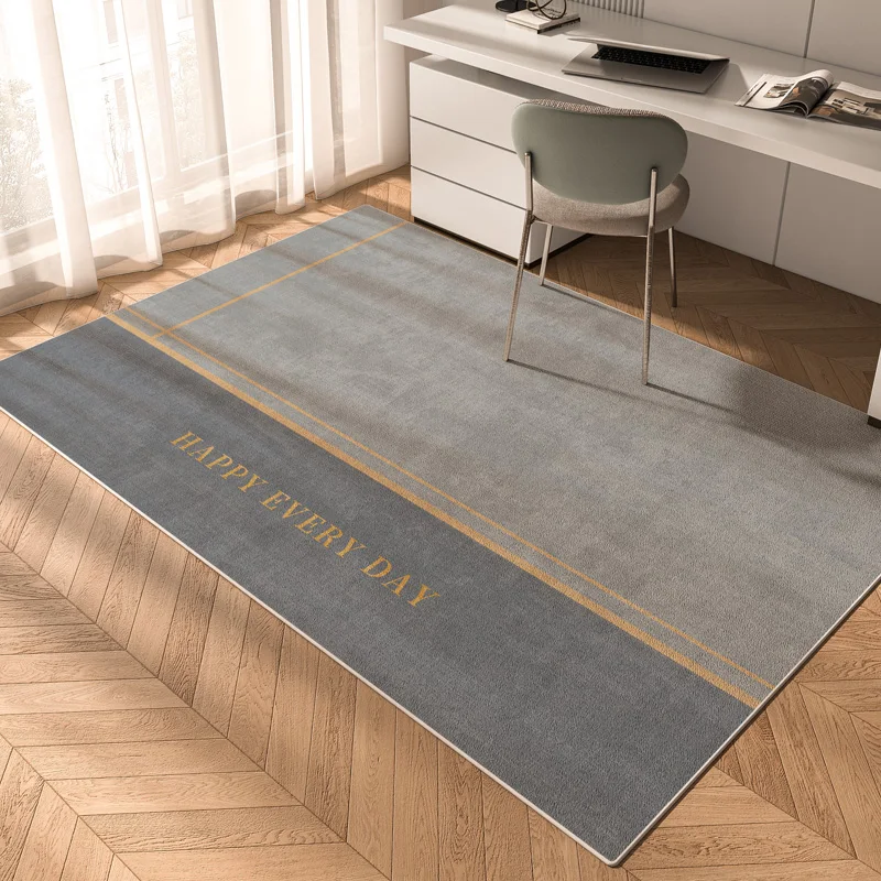 سجادة هندسية فاخرة على الطراز من VIKAMA - لون قاعدة رمادي فاتح مع خطوط ذهبية - مضادة للانزلاق - ديكور منزلي بسيط #2