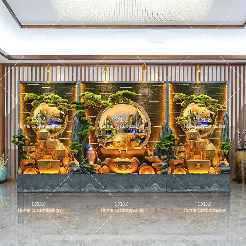 Indoor Waterfall Fountain Rockery Water Feature Floor Standing Decor for Living Room Lobby Clubhouse Office Home Landscape