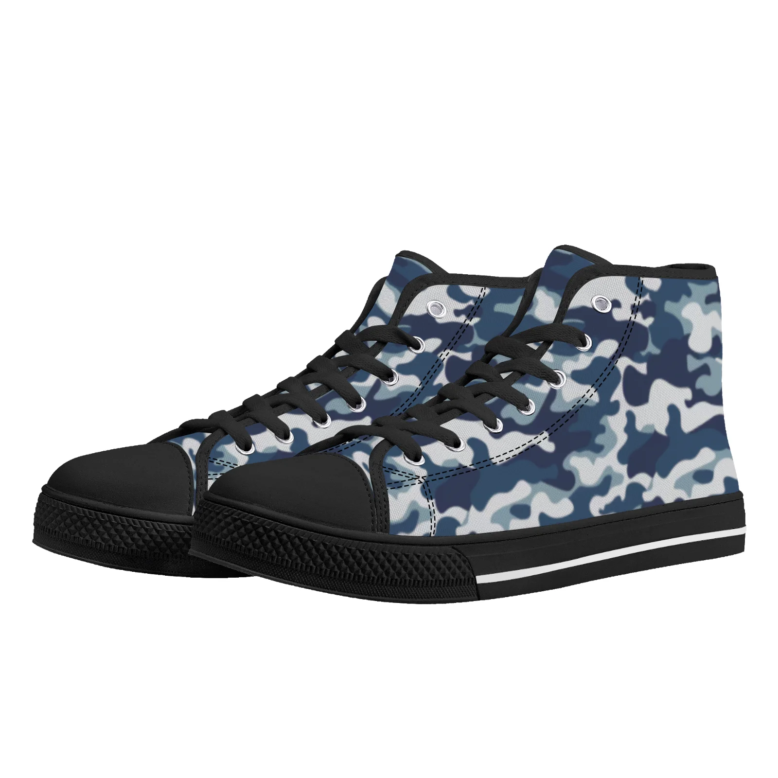 

Street style blue camouflage high-top canvas shoes flat sneakers for men and women lightweight casual shoes
