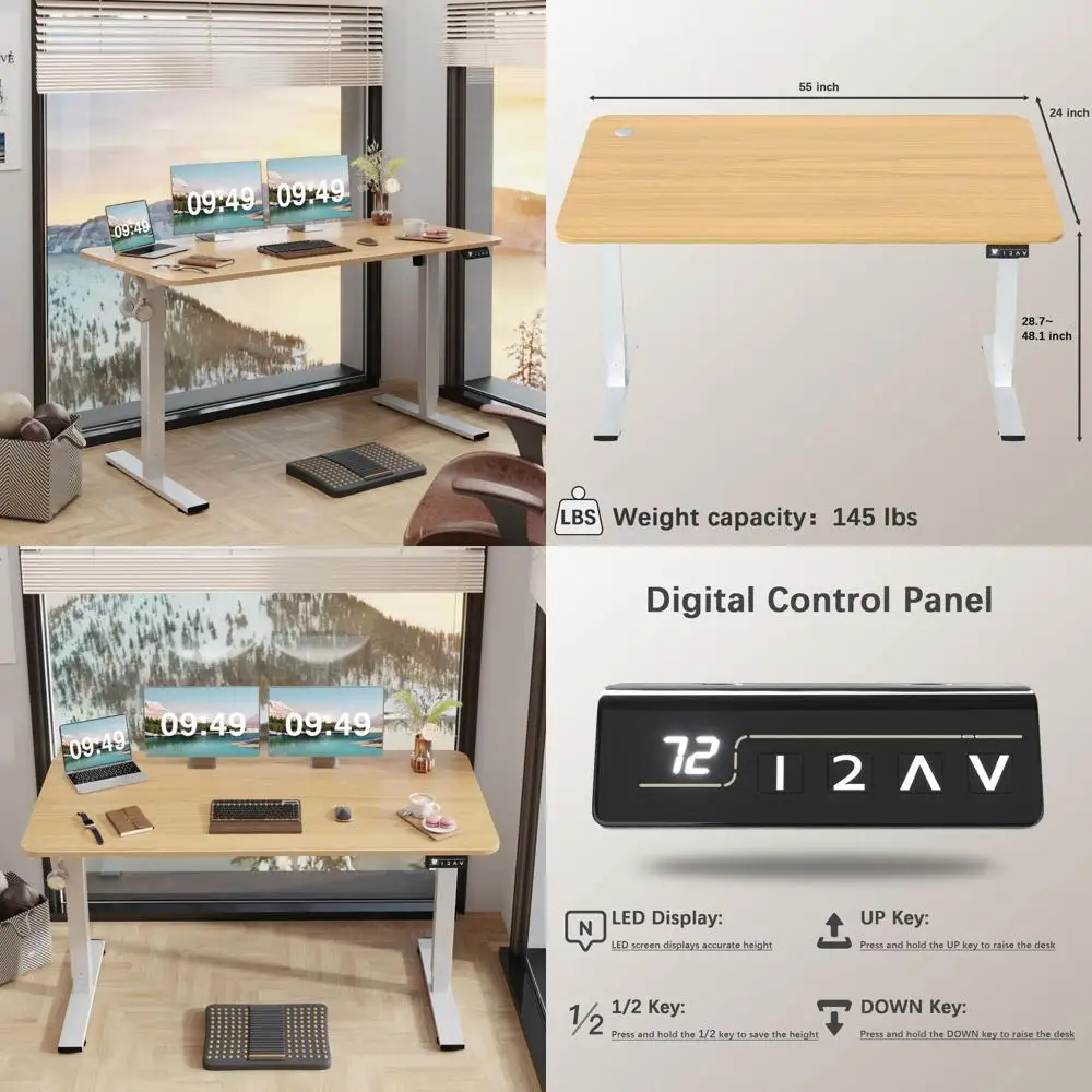 

Большой электрический стол 55x24 с предустановленной памятью и Т-образным кронштейном, отделка из светлого дерева