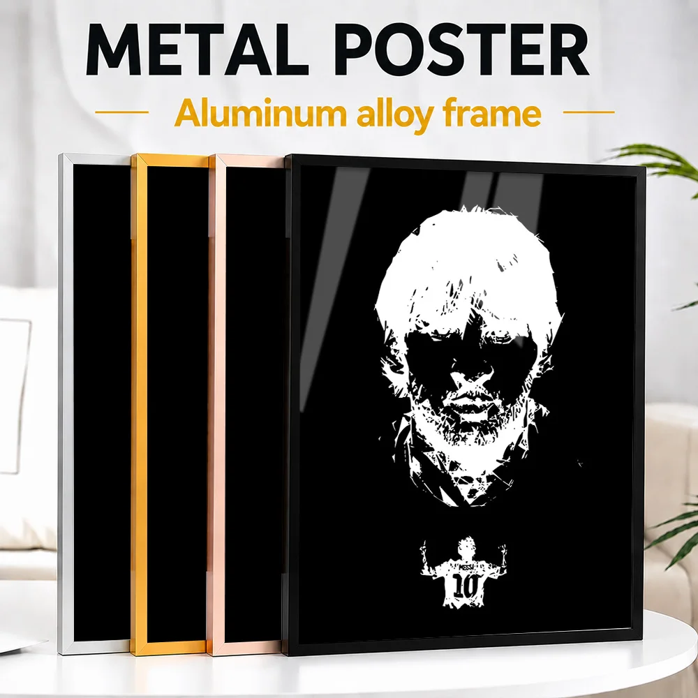 Lionel Messi Portrait Metal Poster With Aluminum Alloy Frame Personalized Minimalist Design Wall Art For Sports Memorabilia Room