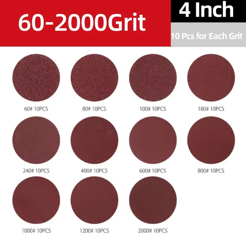 10cs 4Inch 100mm Round Hook and Loop Sandpaper Woodworking Metal Grinding Disc Abrasive Polishing Tool For Polishing