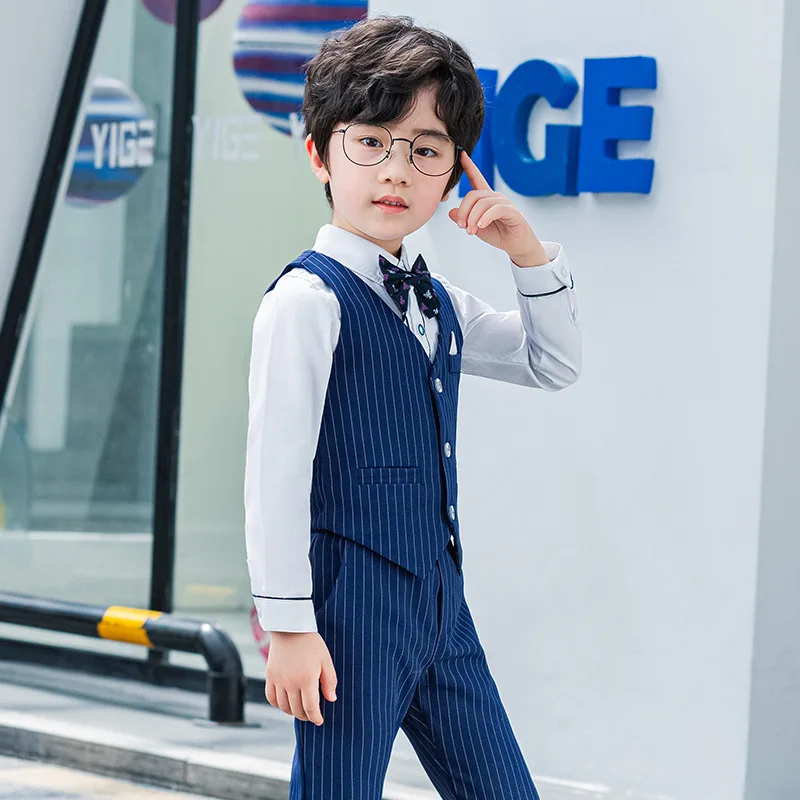 Boys Striped Formal Vest Set For Spring Autumn 2024 New Student Dress Hosting Walk Show Piano Children's Performance Clothes