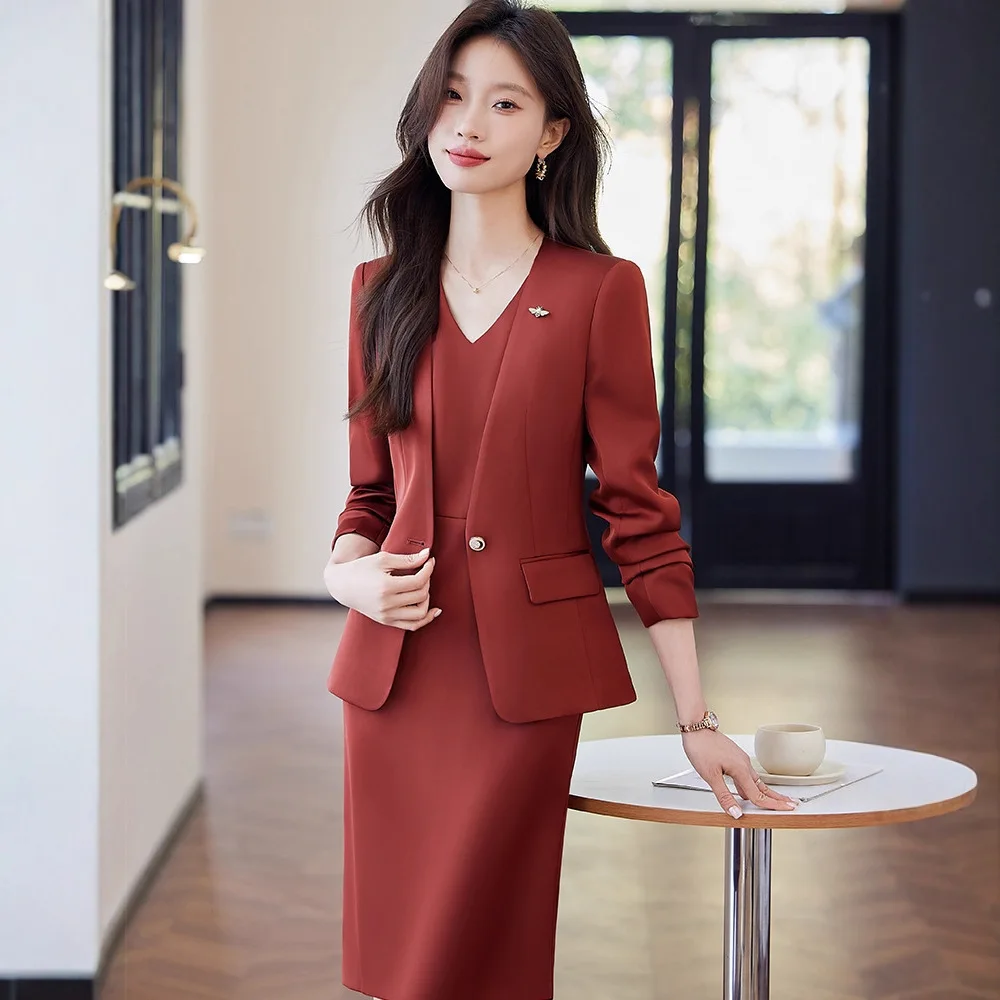 

Spring Summer Formal Women Business Suits Ladies Office Professional with Dress and Jackets Coat Blazers Career Interview Set