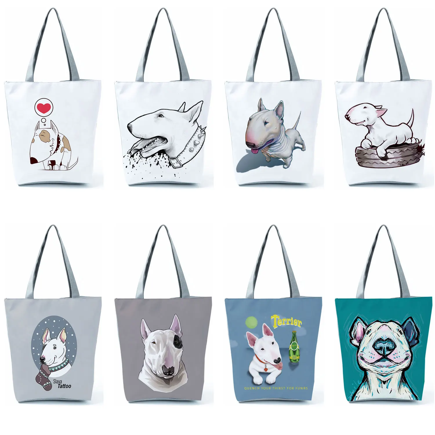 Color Painting Funny Bull Terrier Dog Print Shopping Bag Tote Women Casual Handbags School Traveling Shoulder Bag Custom Pattern