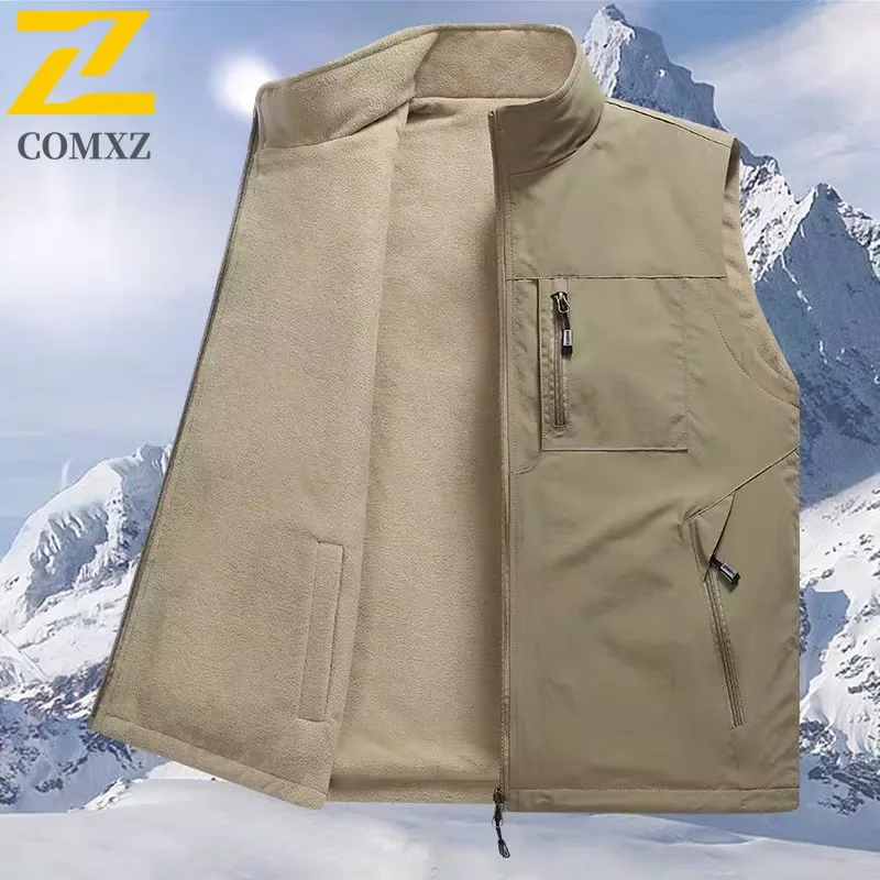 

2025 New Vest Fleece Lined Two Sided Men Plus Size Lightweight Fishing Waistcoat Outdoor Casual Sleeveless Jacket Street Style