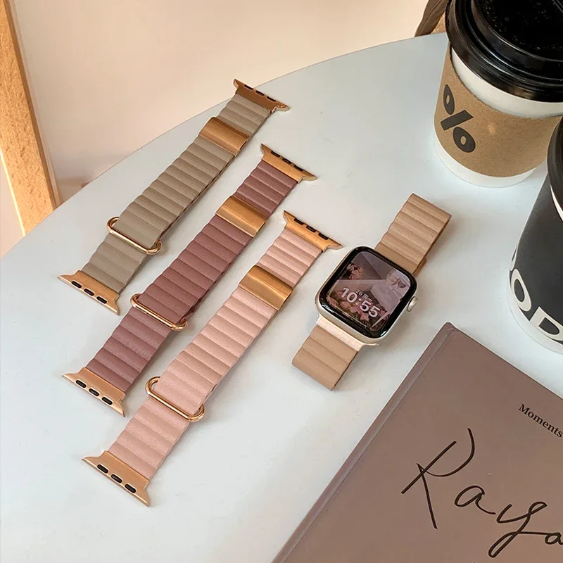 Leder-Magnetarmband für Apple Watch 10 Ultra Band 46 mm 42 mm 49/44 mm 40 mm 41 mm 45 mm Damen-Loop-Armband iWatch Serie 9 8 SE 7