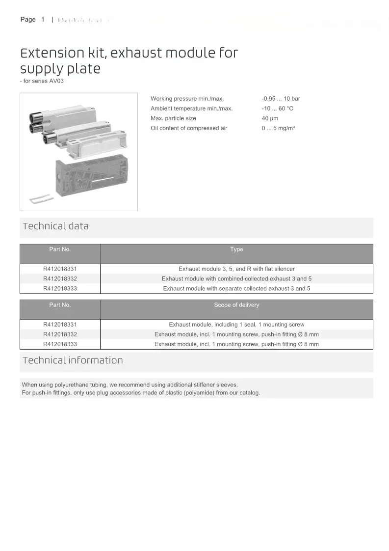 Глушитель острова клапана R 412018331 , Р 412020087   Подача воздуха R 412018337