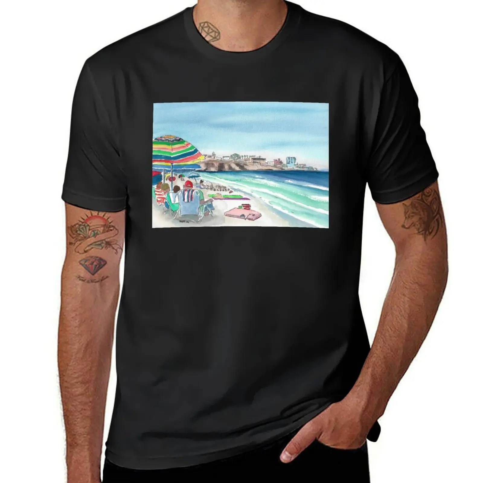 Striped Umbrella at the Beach T-Shirt customs shirts graphic tees boys animal print Men's clothing