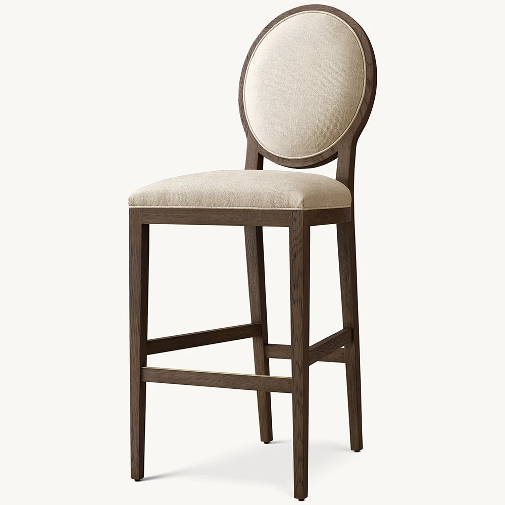 Contemporary Wood Frame Round Fabric Bar Counter Stool for Hotel Apartment Use