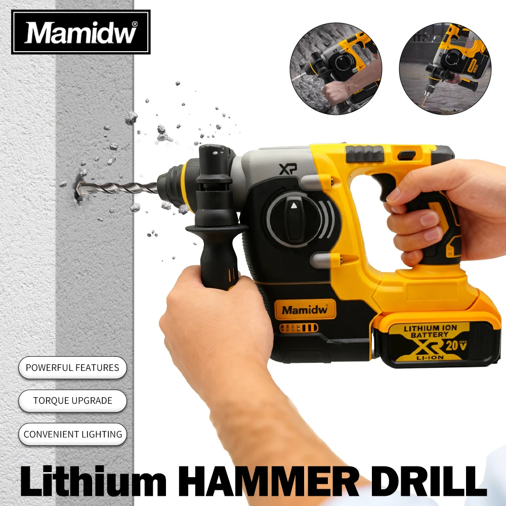 

Mamidw High-Torque Cordless Hammer Drill Compatible with DeWalt 20V (Battery Not Included) | 4800BPM Impact, 2.2J Impact Energy